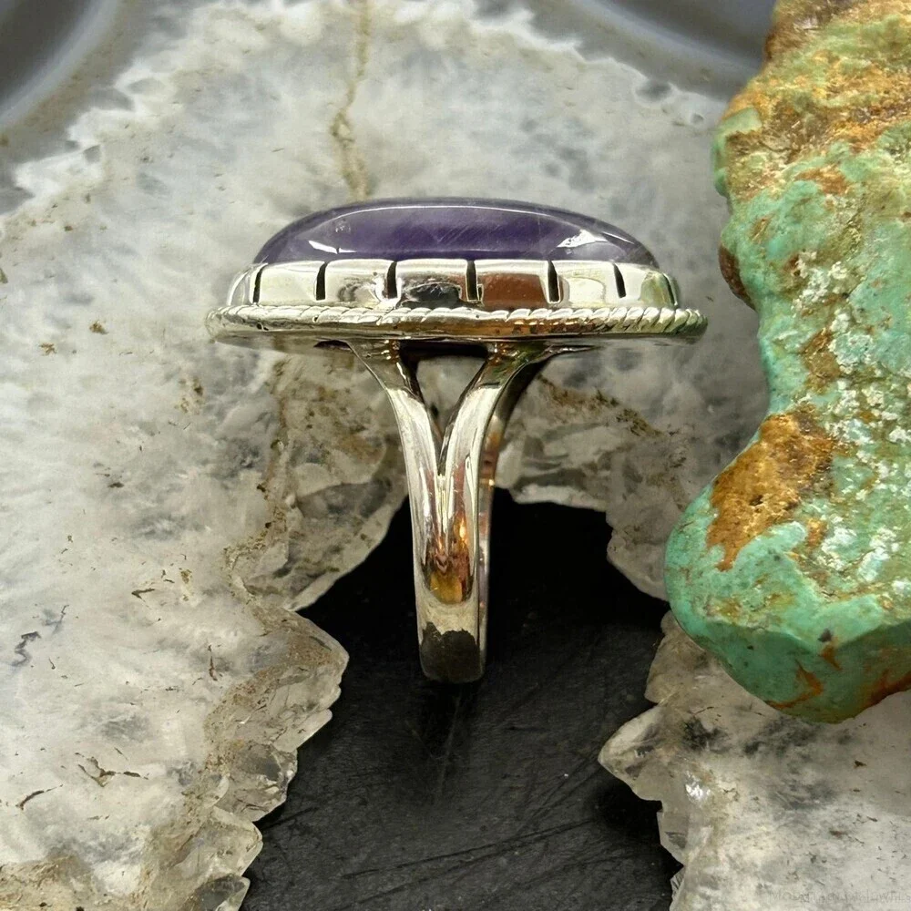 Sterling Silver Southwestern Style Oval Translucent Amethyst Ring 7.5 For Women